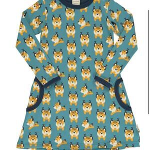 Maxomorra Lively Lynx Long Sleeve Dress Sz 110/116cm